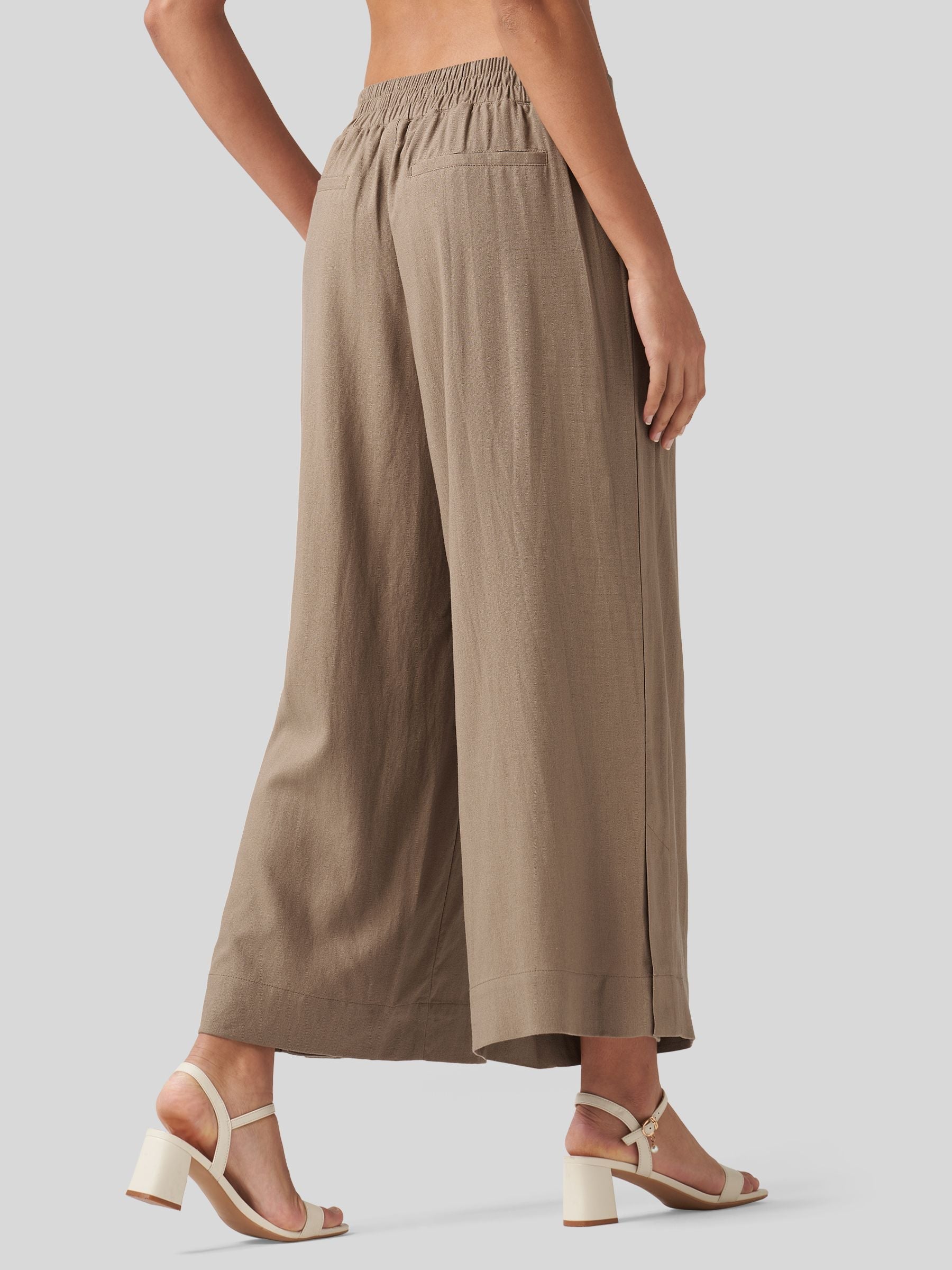Women's Cotton Linen Wide-leg Cropped Pants