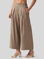 Women's Cotton Linen Wide-leg Cropped Pants
