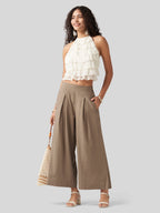 Women's Cotton Linen Wide-leg Cropped Pants