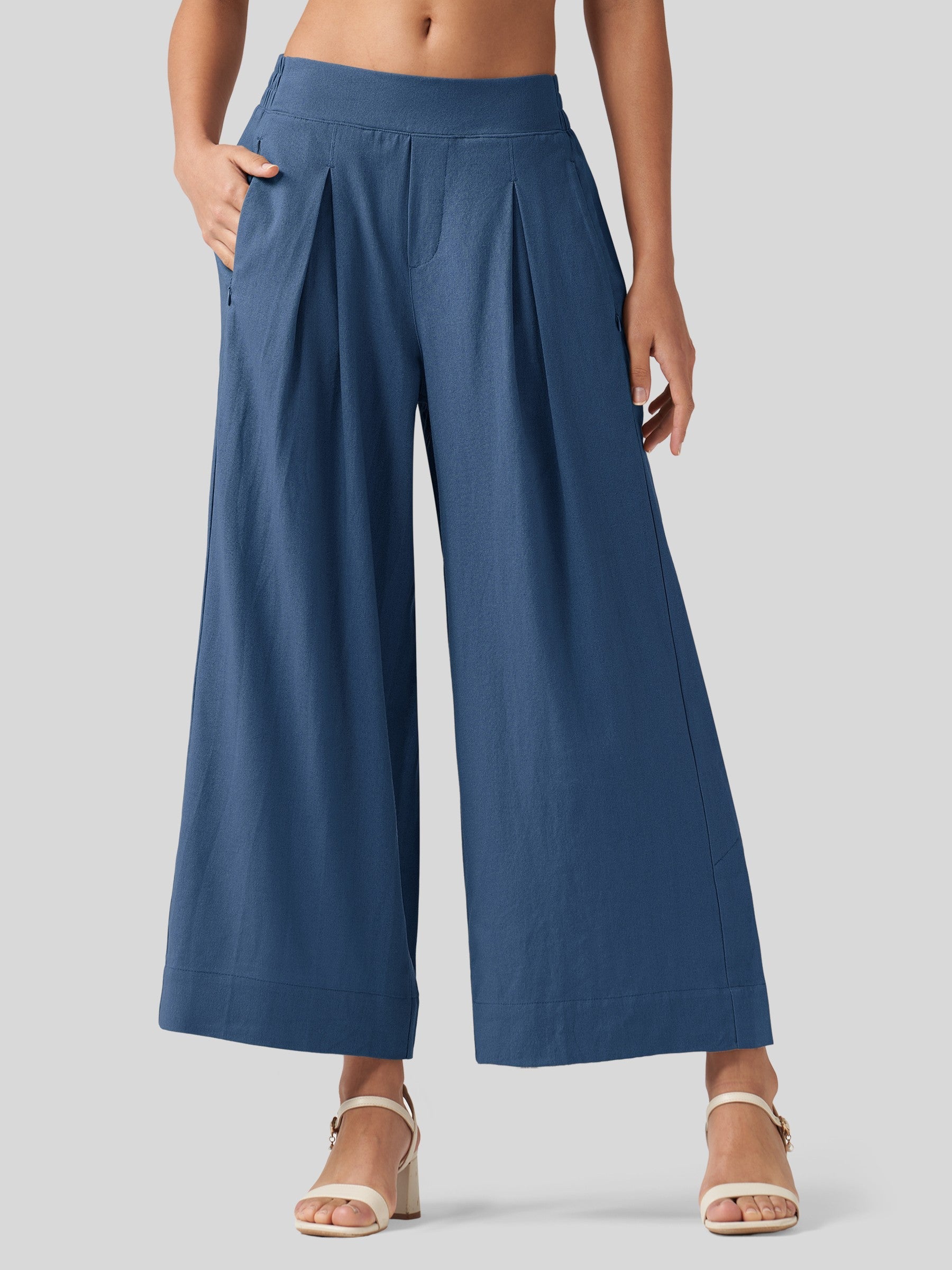 Women's Cotton Linen Wide-leg Cropped Pants