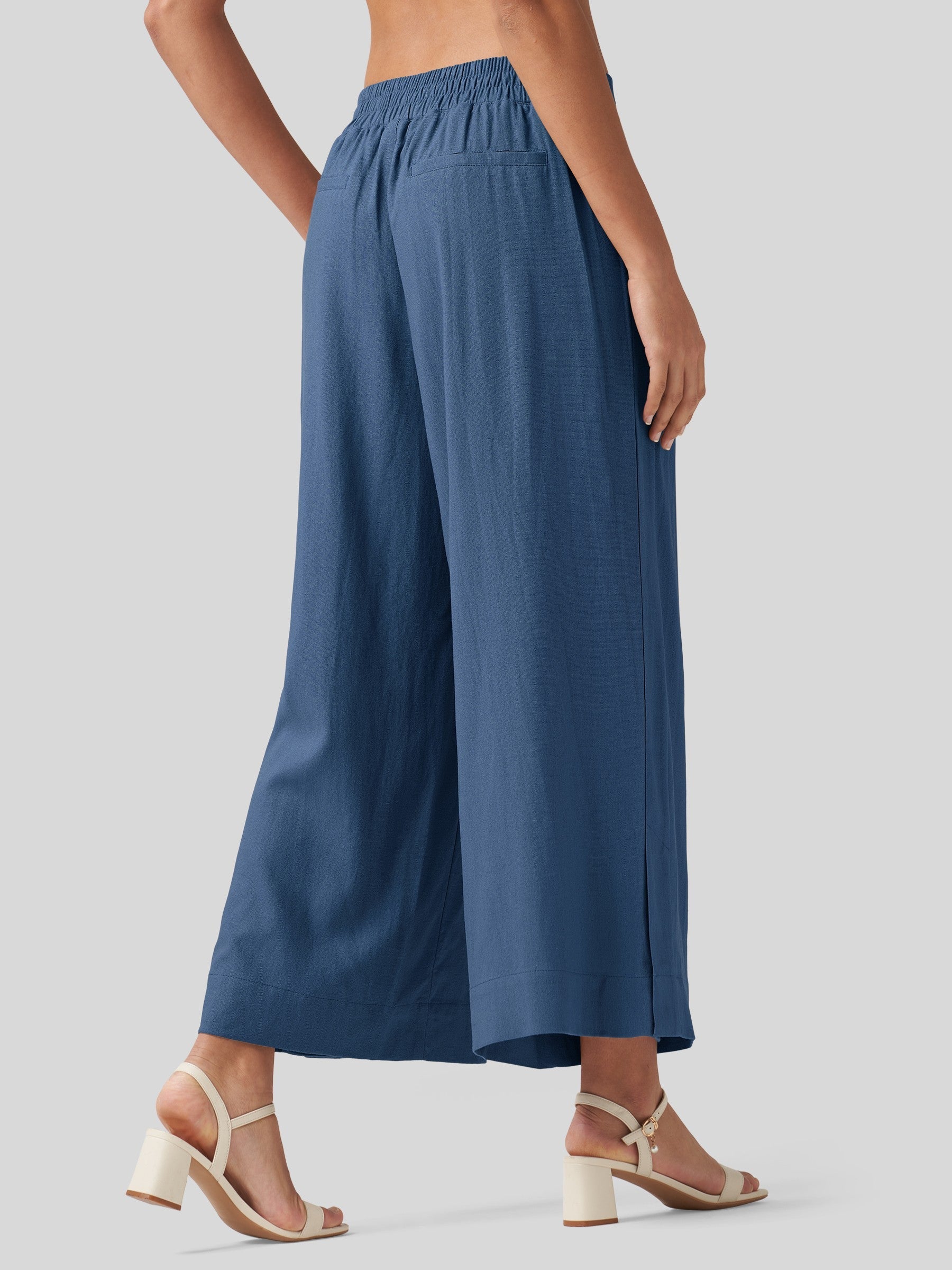 Women's Cotton Linen Wide-leg Cropped Pants