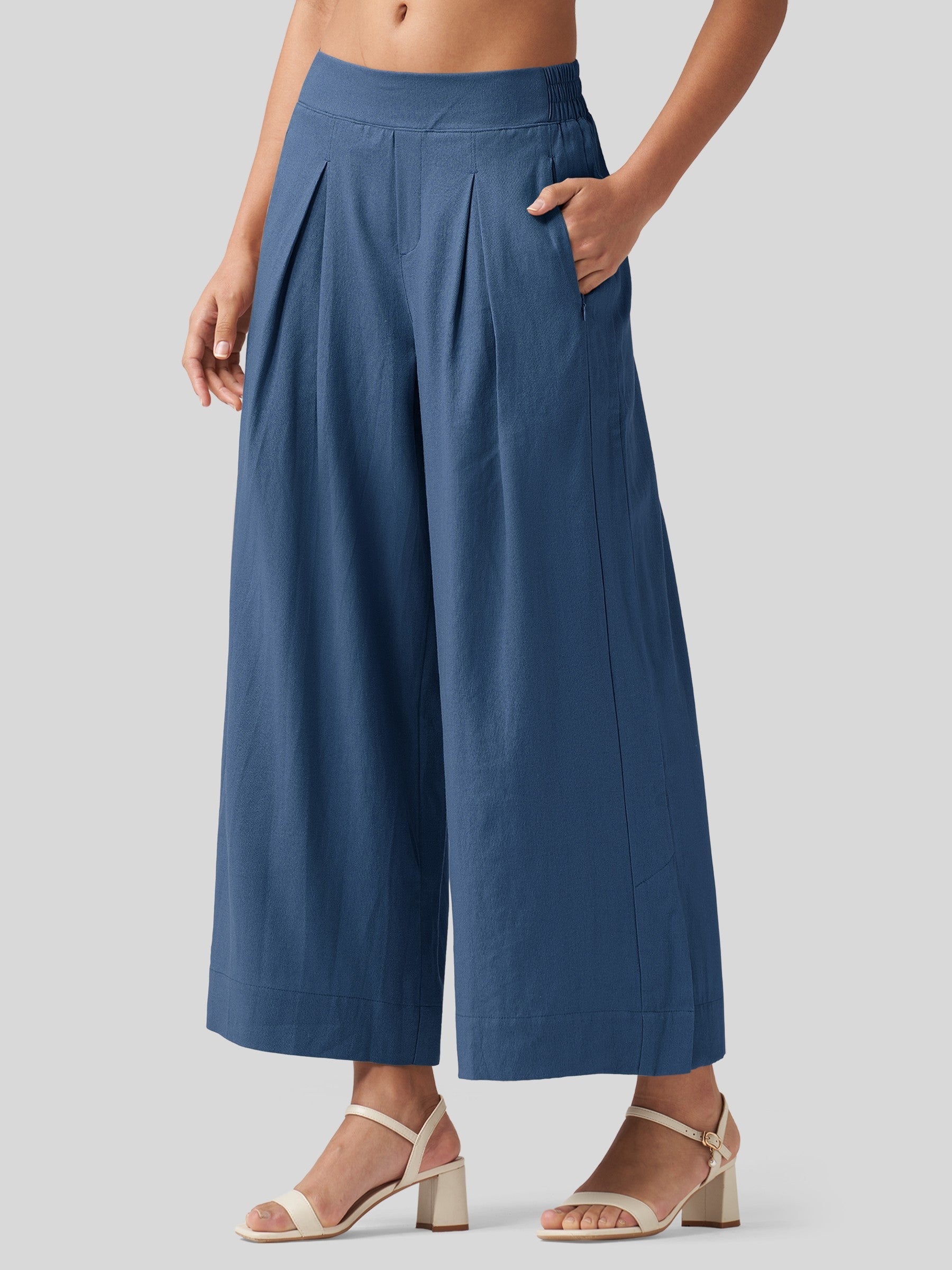 Women's Cotton Linen Wide-leg Cropped Pants