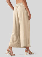 Women's Cotton Linen Wide-leg Cropped Pants