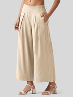 Women's Cotton Linen Wide-leg Cropped Pants