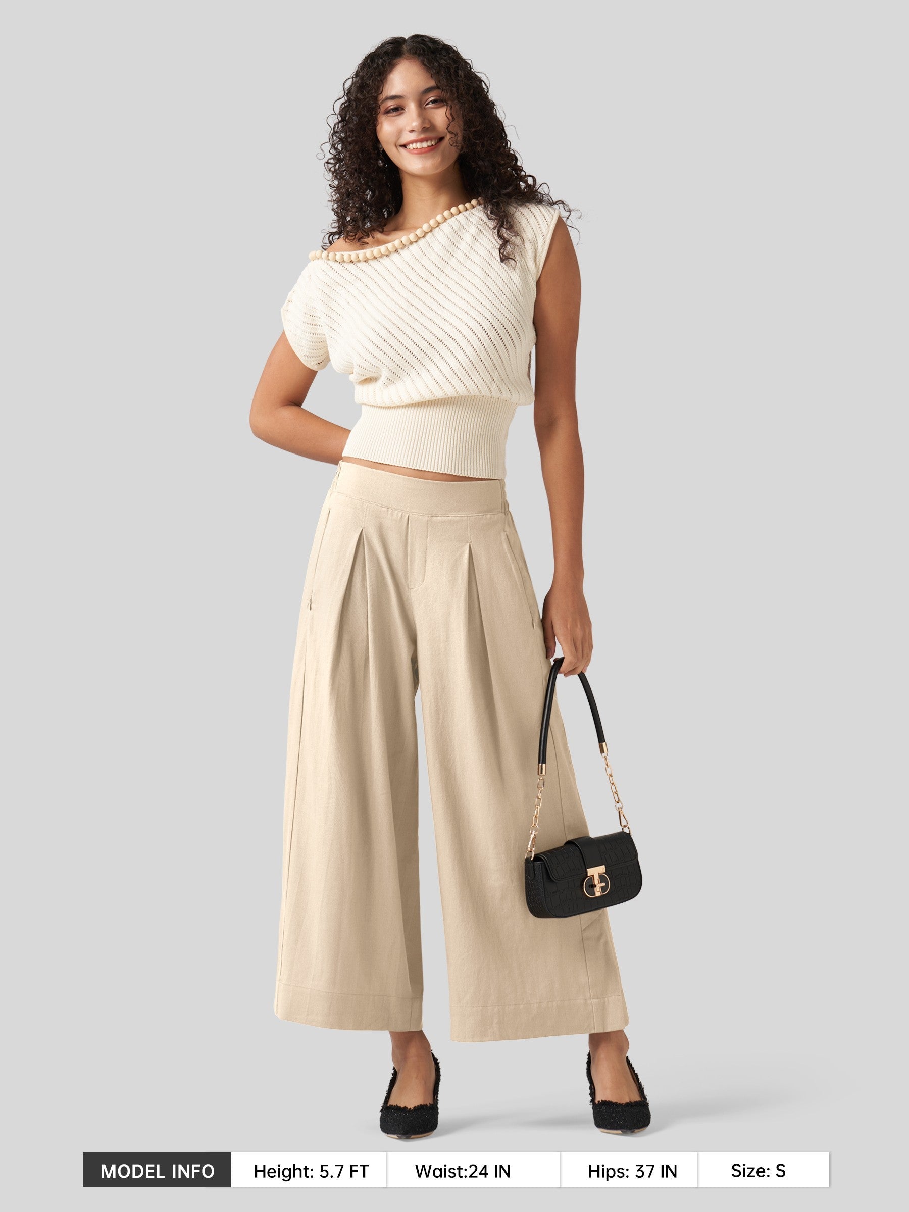 Women's Cotton Linen Wide-leg Cropped Pants