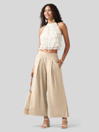 Women's Cotton Linen Wide-leg Cropped Pants