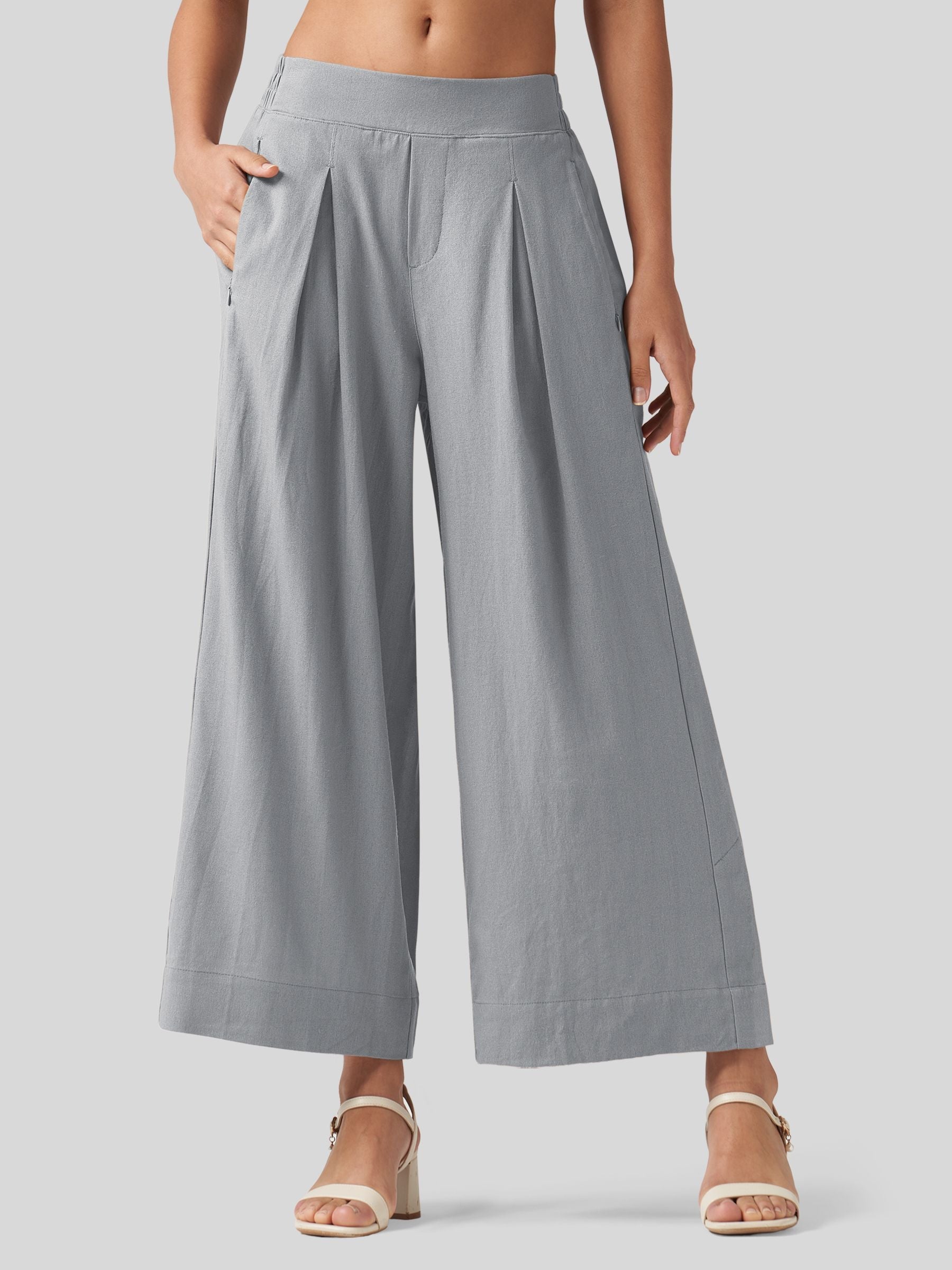 Women's Cotton Linen Wide-leg Cropped Pants