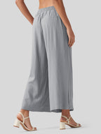 Women's Cotton Linen Wide-leg Cropped Pants