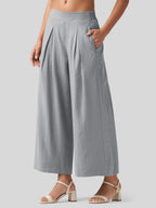 Women's Cotton Linen Wide-leg Cropped Pants
