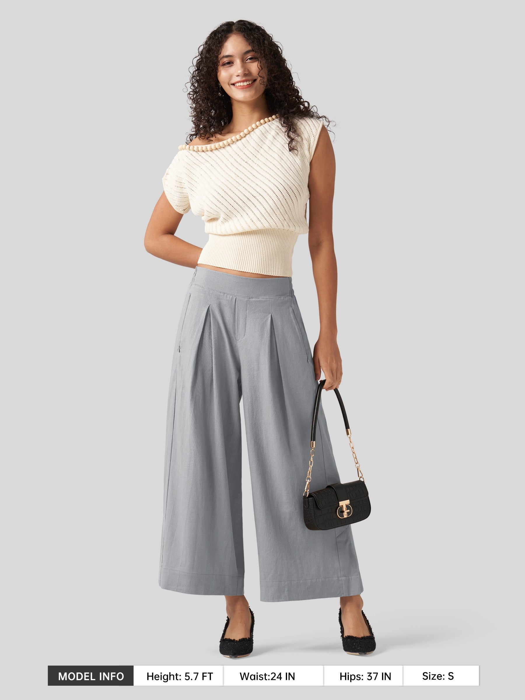 Women's Cotton Linen Wide-leg Cropped Pants