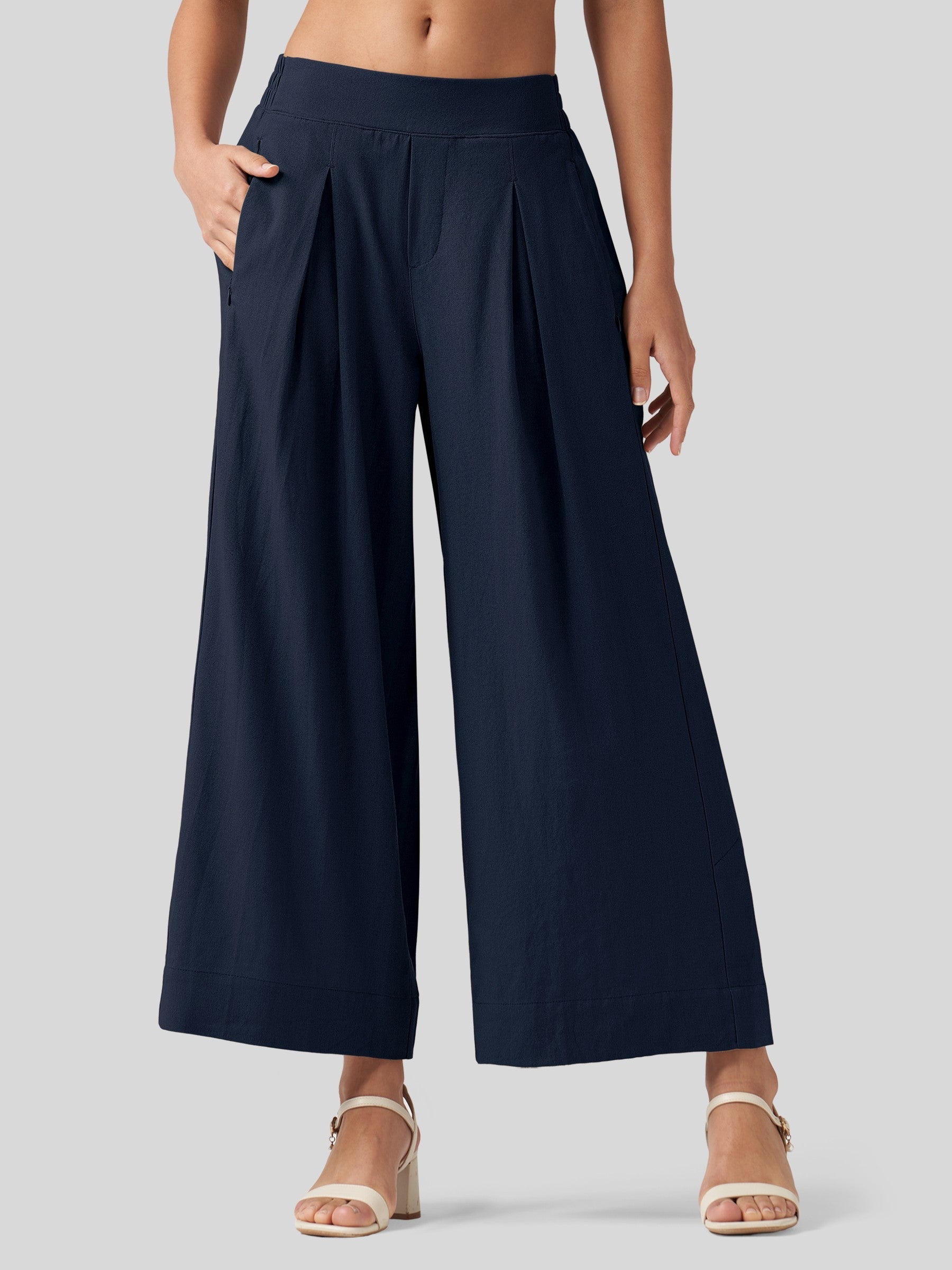 Women's Cotton Linen Wide-leg Cropped Pants