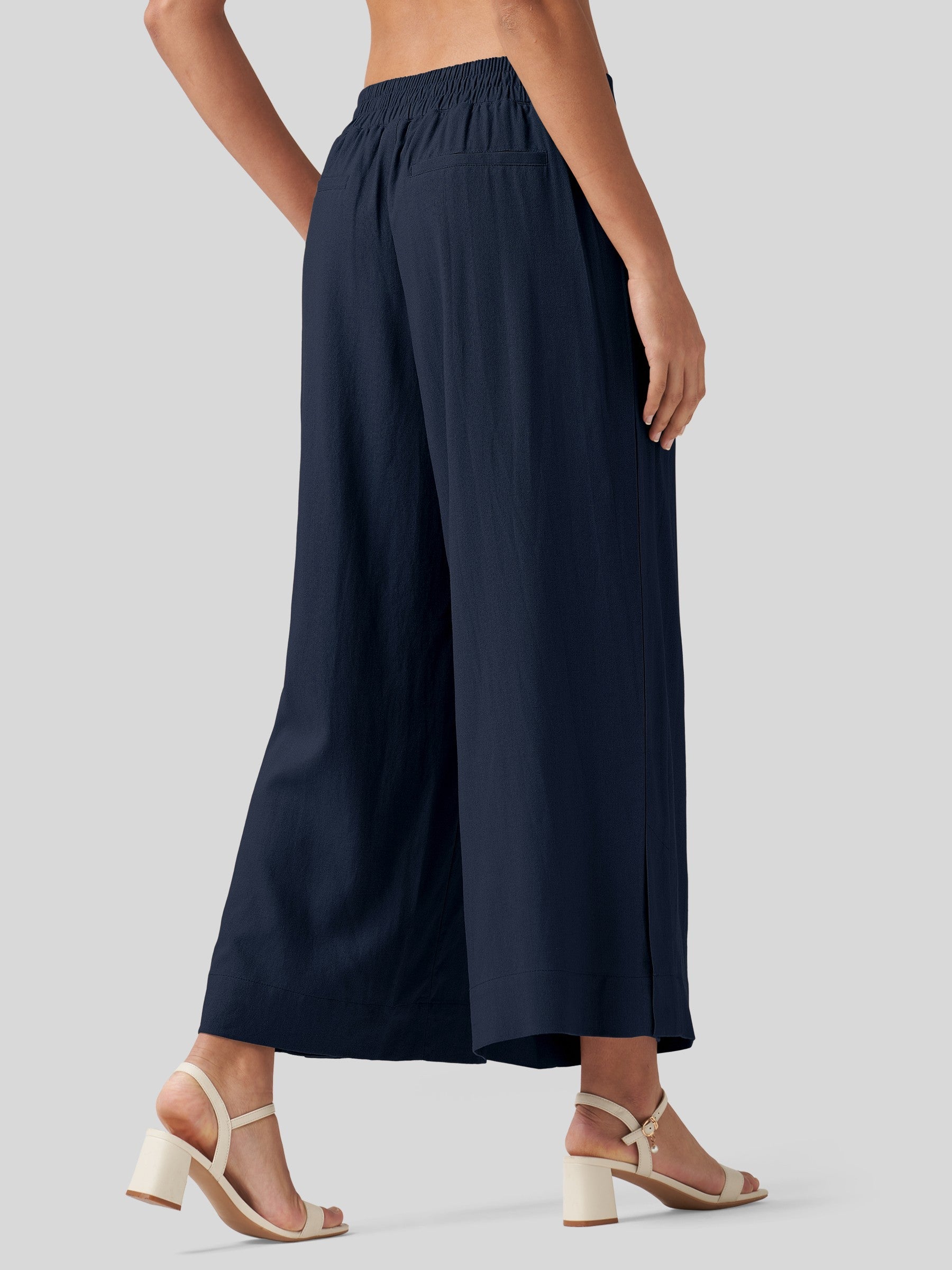Women's Cotton Linen Wide-leg Cropped Pants