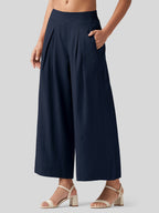 Women's Cotton Linen Wide-leg Cropped Pants