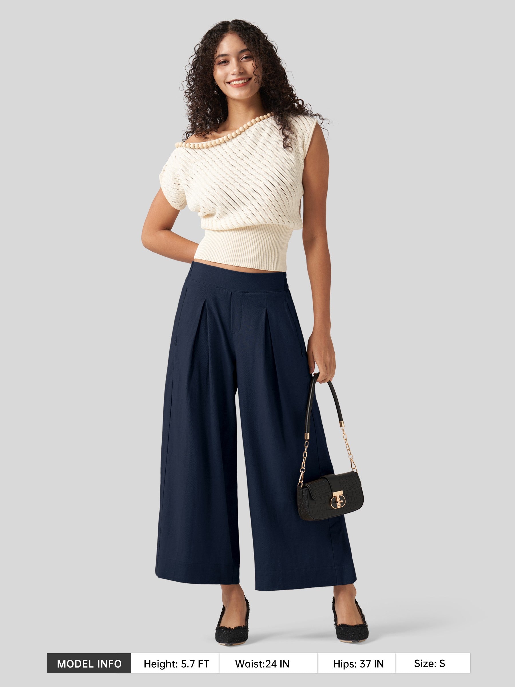 Women's Cotton Linen Wide-leg Cropped Pants