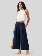 Women's Cotton Linen Wide-leg Cropped Pants