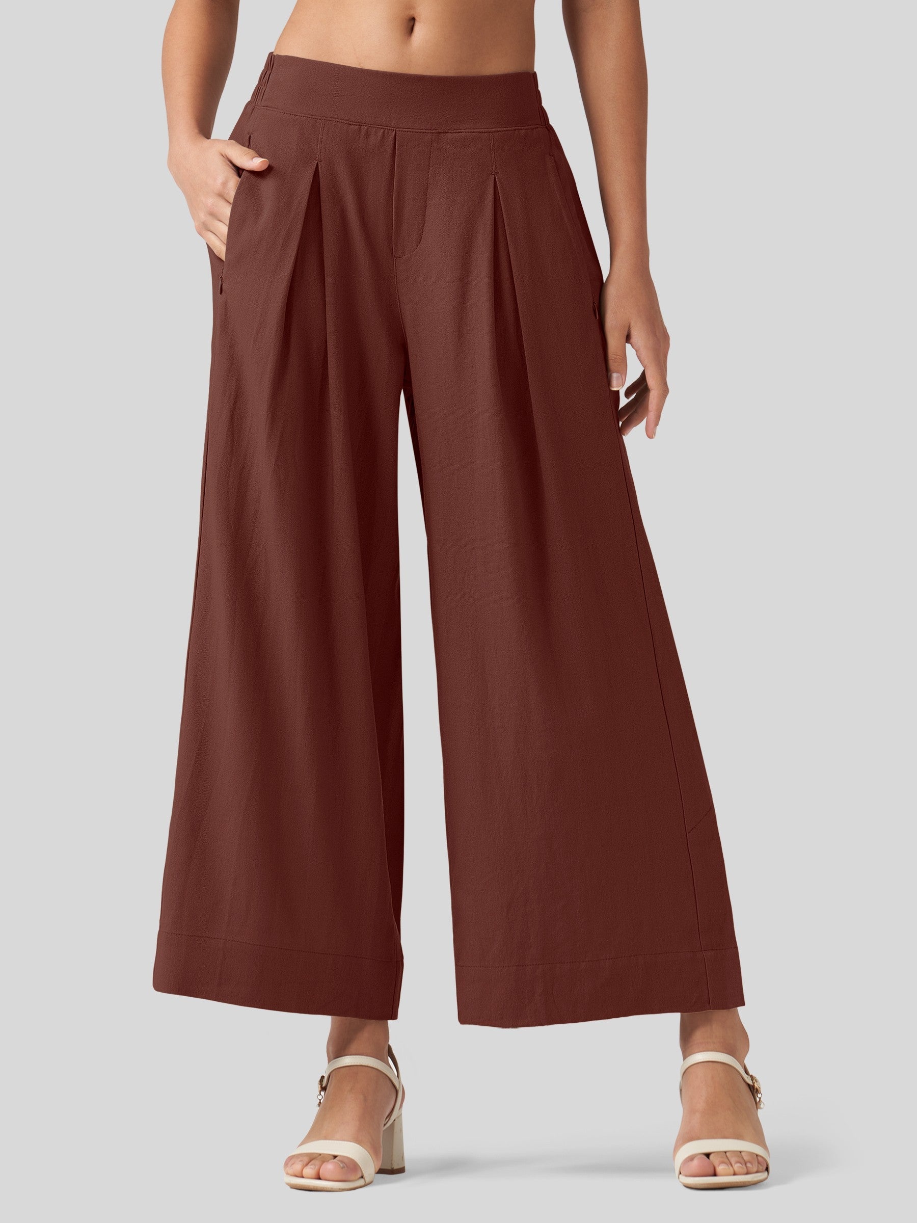 Women's Cotton Linen Wide-leg Cropped Pants