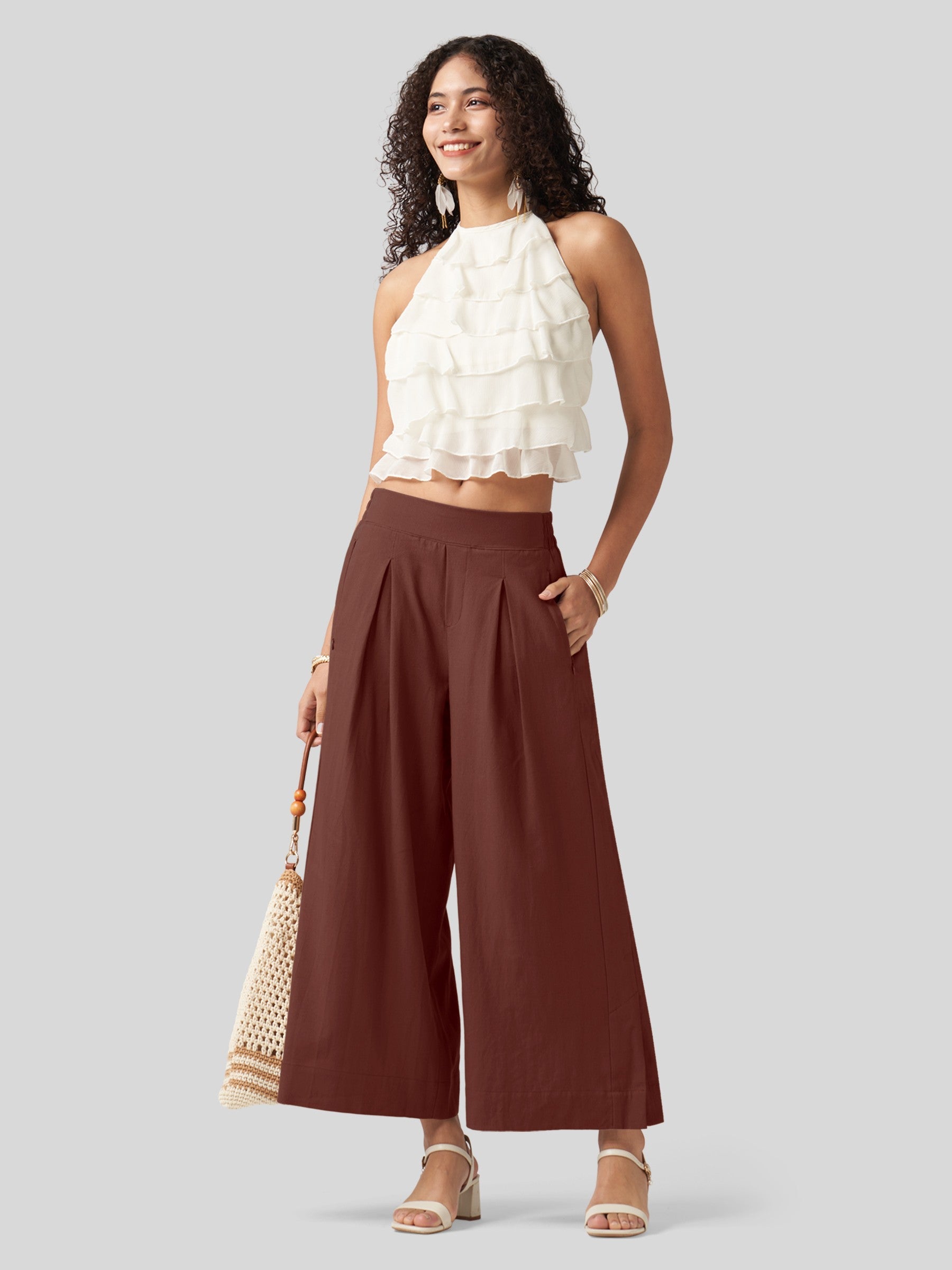 Women's Cotton Linen Wide-leg Cropped Pants