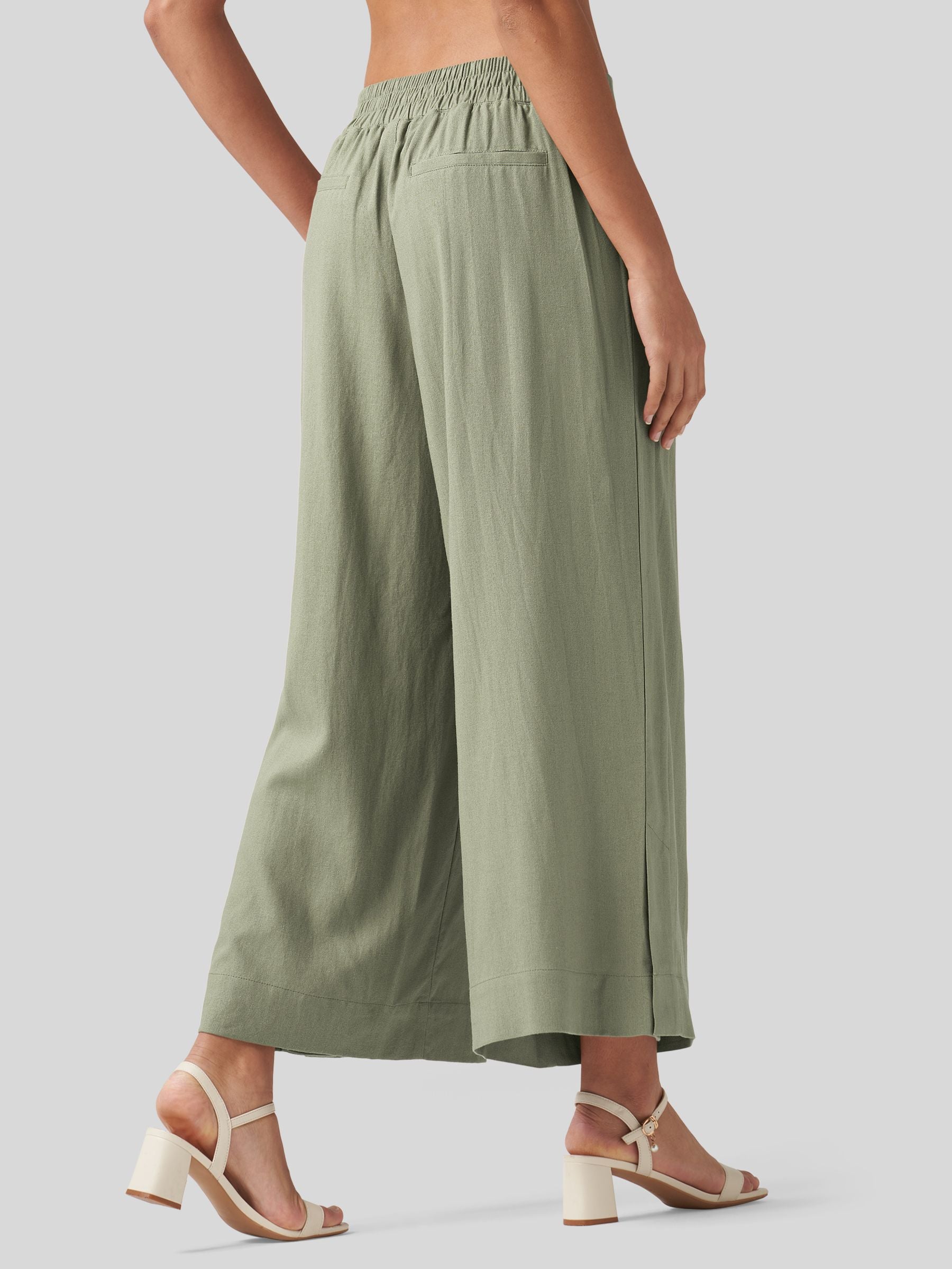 Women's Cotton Linen Wide-leg Cropped Pants