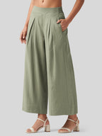 Women's Cotton Linen Wide-leg Cropped Pants
