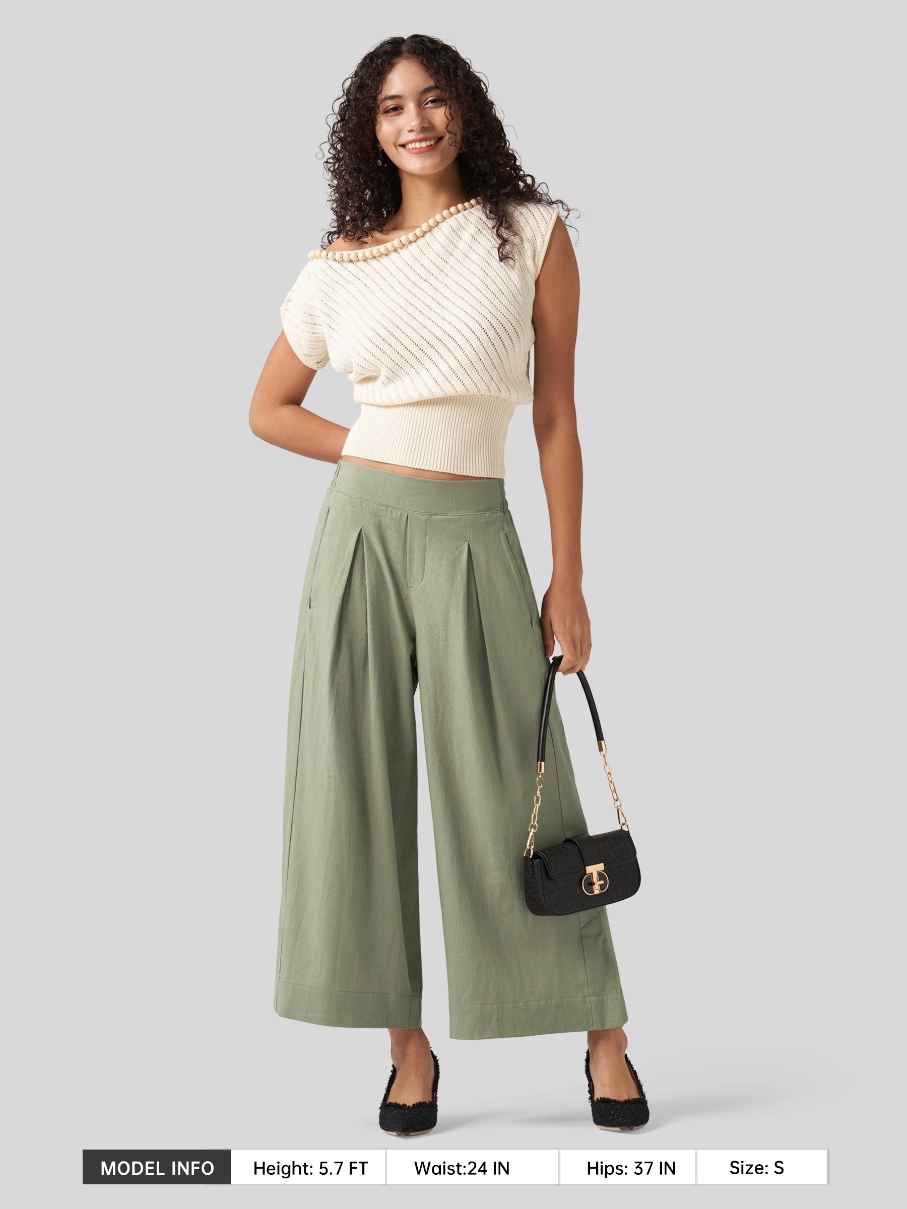 Women's Cotton Linen Wide-leg Cropped Pants
