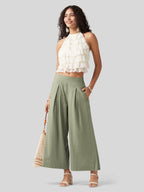 Women's Cotton Linen Wide-leg Cropped Pants
