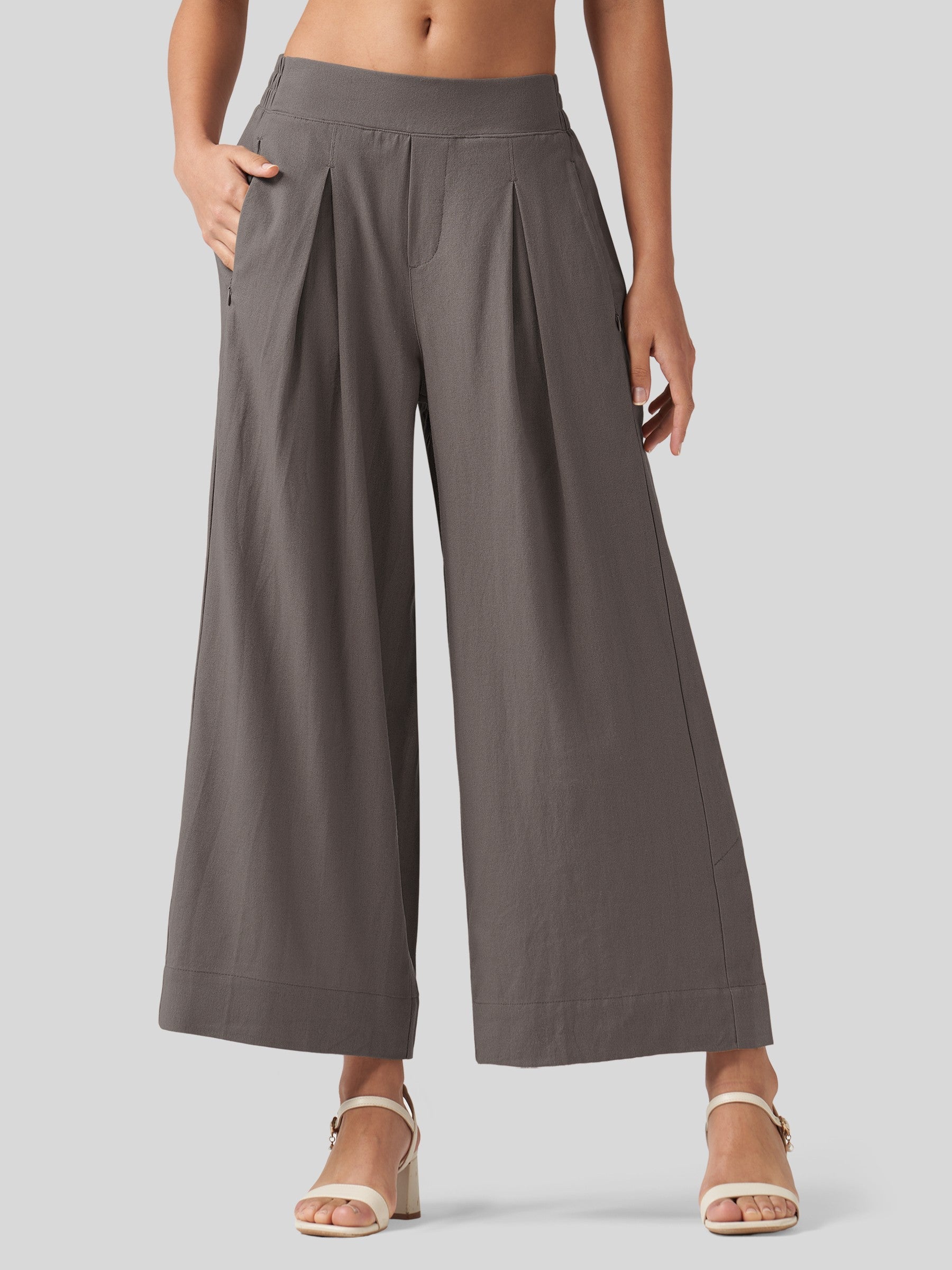 Women's Cotton Linen Wide-leg Cropped Pants