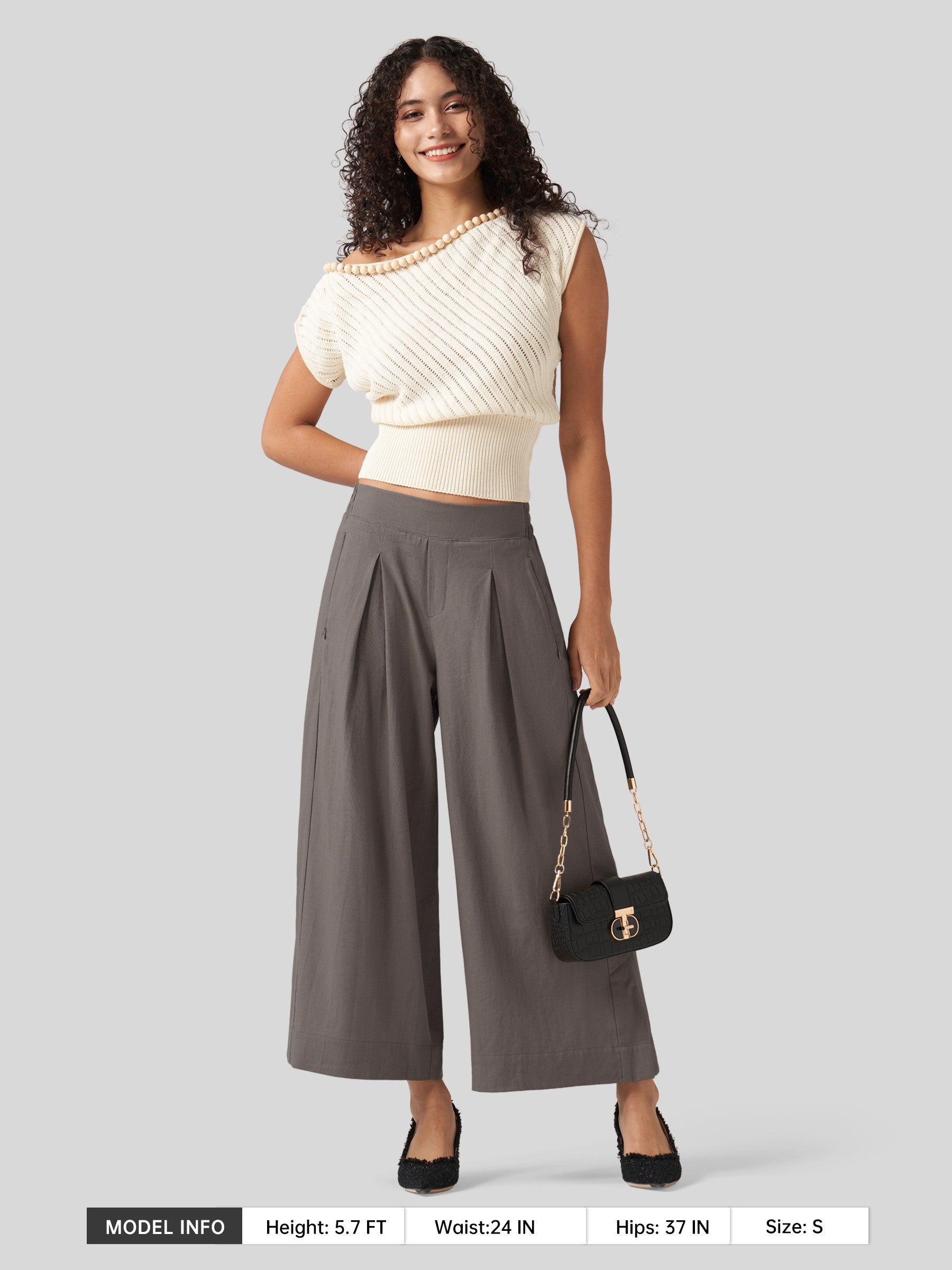 Women's Cotton Linen Wide-leg Cropped Pants