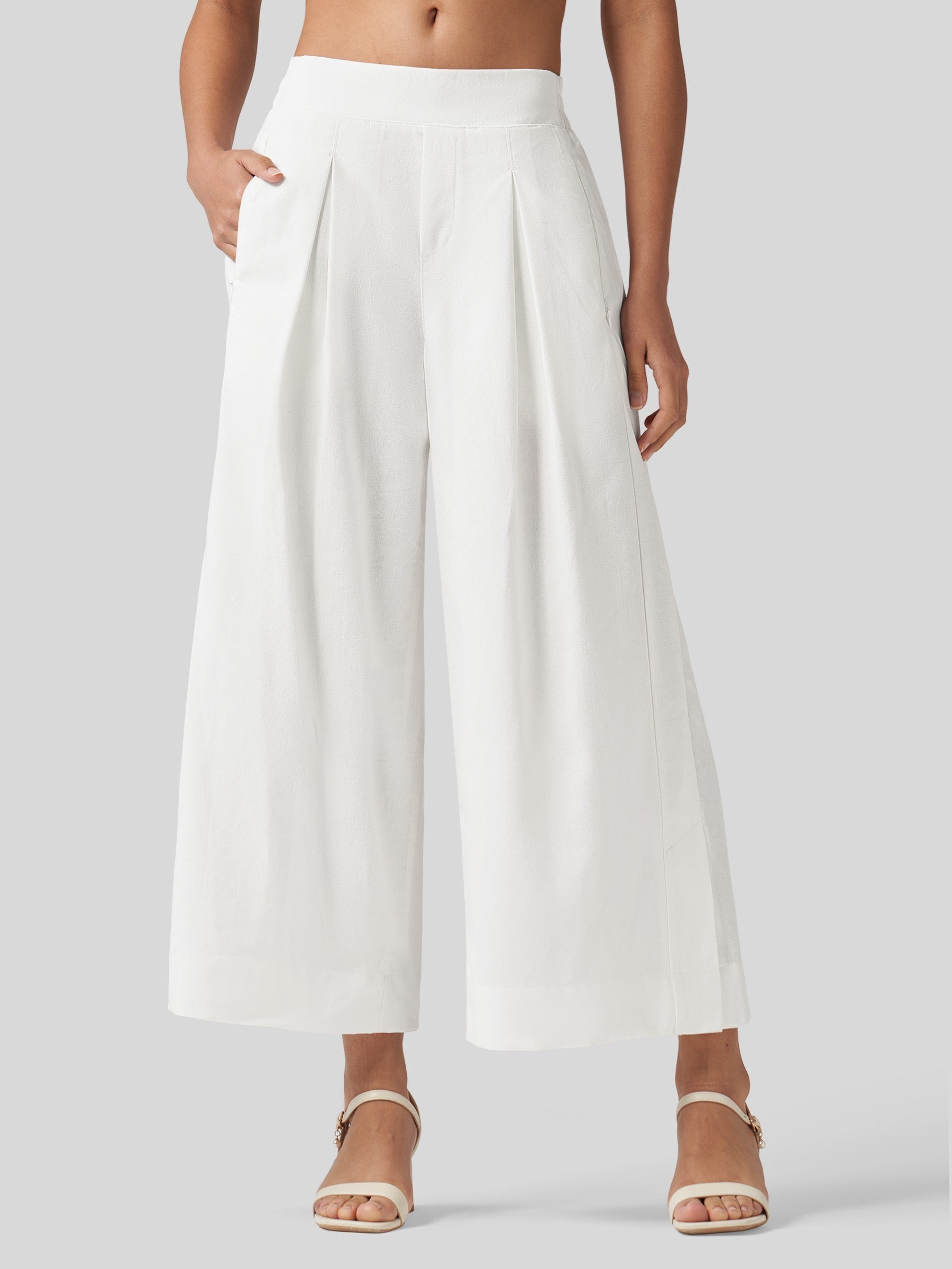 Women's Cotton Linen Wide-leg Cropped Pants