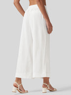 Women's Cotton Linen Wide-leg Cropped Pants