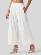 Women's Cotton Linen Wide-leg Cropped Pants