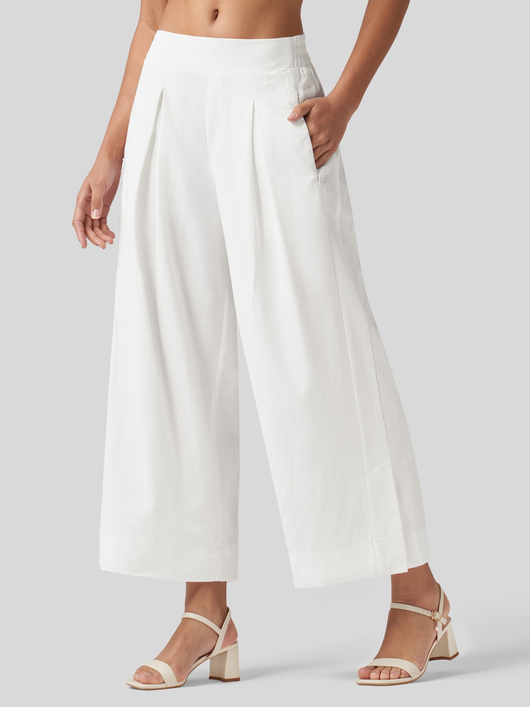 Women's Cotton Linen Wide-leg Cropped Pants