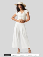 Women's Cotton Linen Wide-leg Cropped Pants