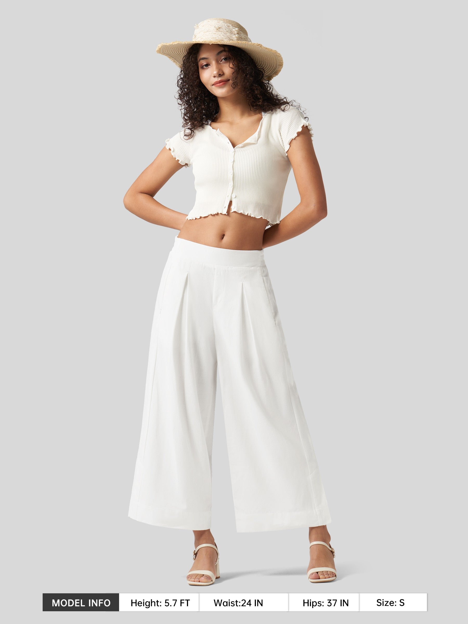 Women's Cotton Linen Wide-leg Cropped Pants