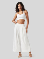 Women's Cotton Linen Wide-leg Cropped Pants