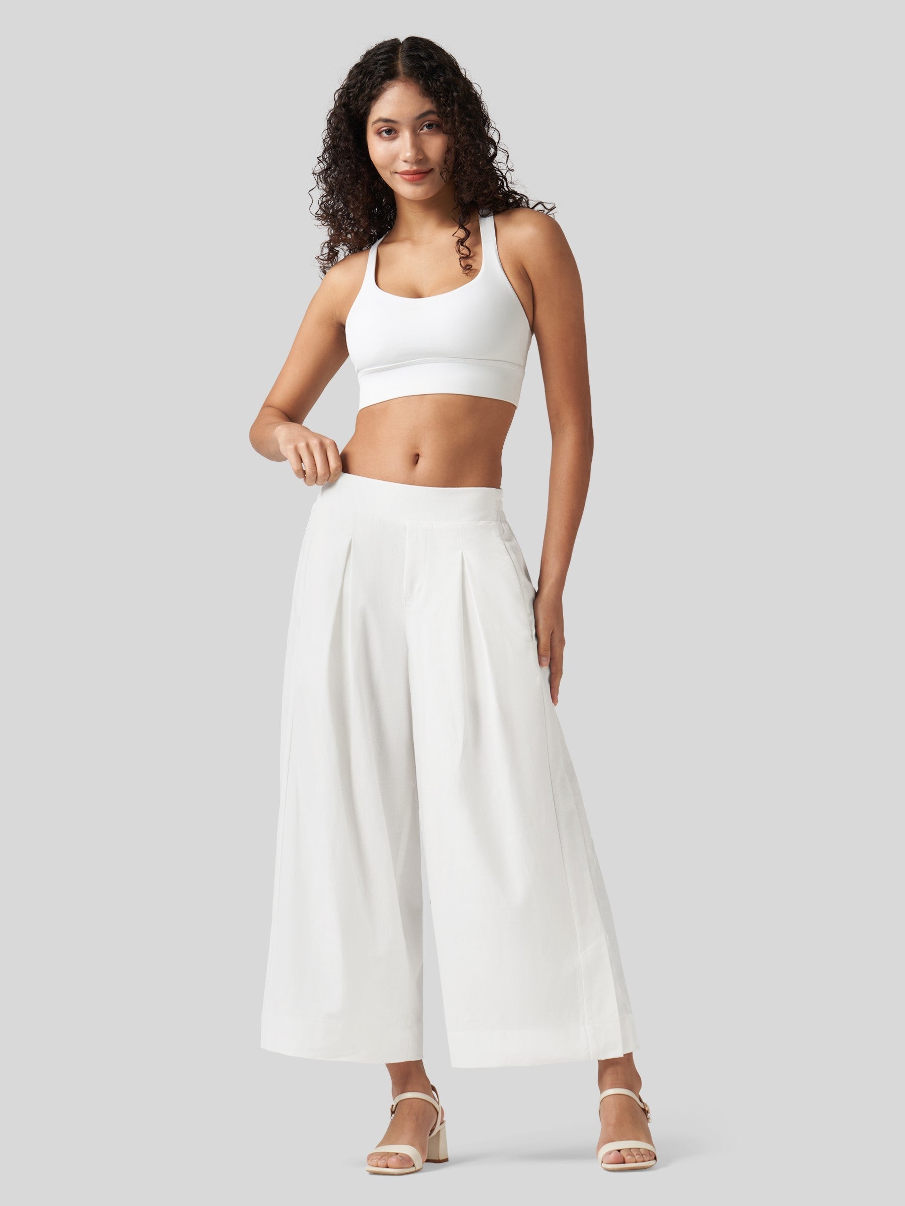 Women's Cotton Linen Wide-leg Cropped Pants