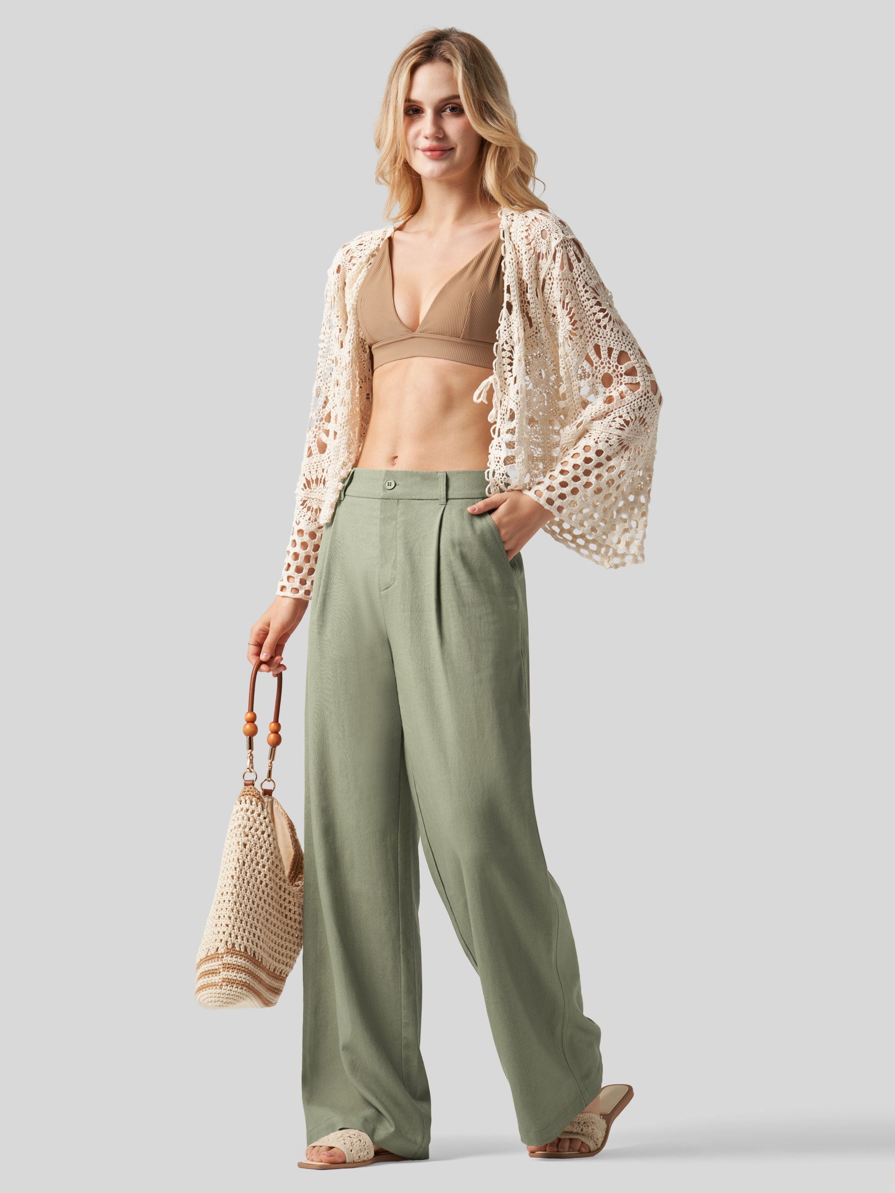 Women's Cotton Linen Wide-Leg Pants