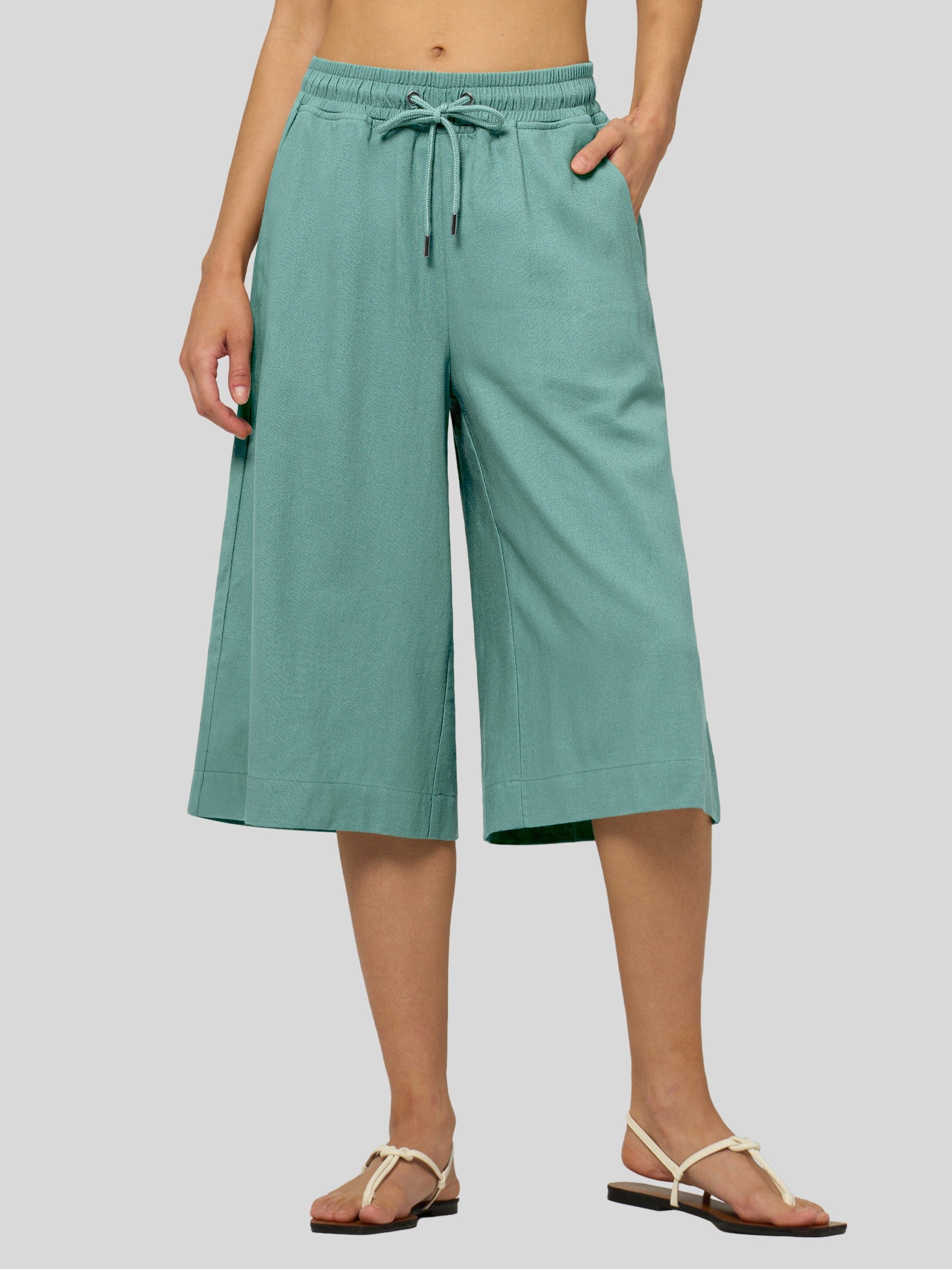 Women's Cotton Linen Easy Wide-Leg Capris