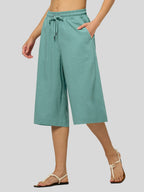 Women's Cotton Linen Easy Wide-Leg Capris