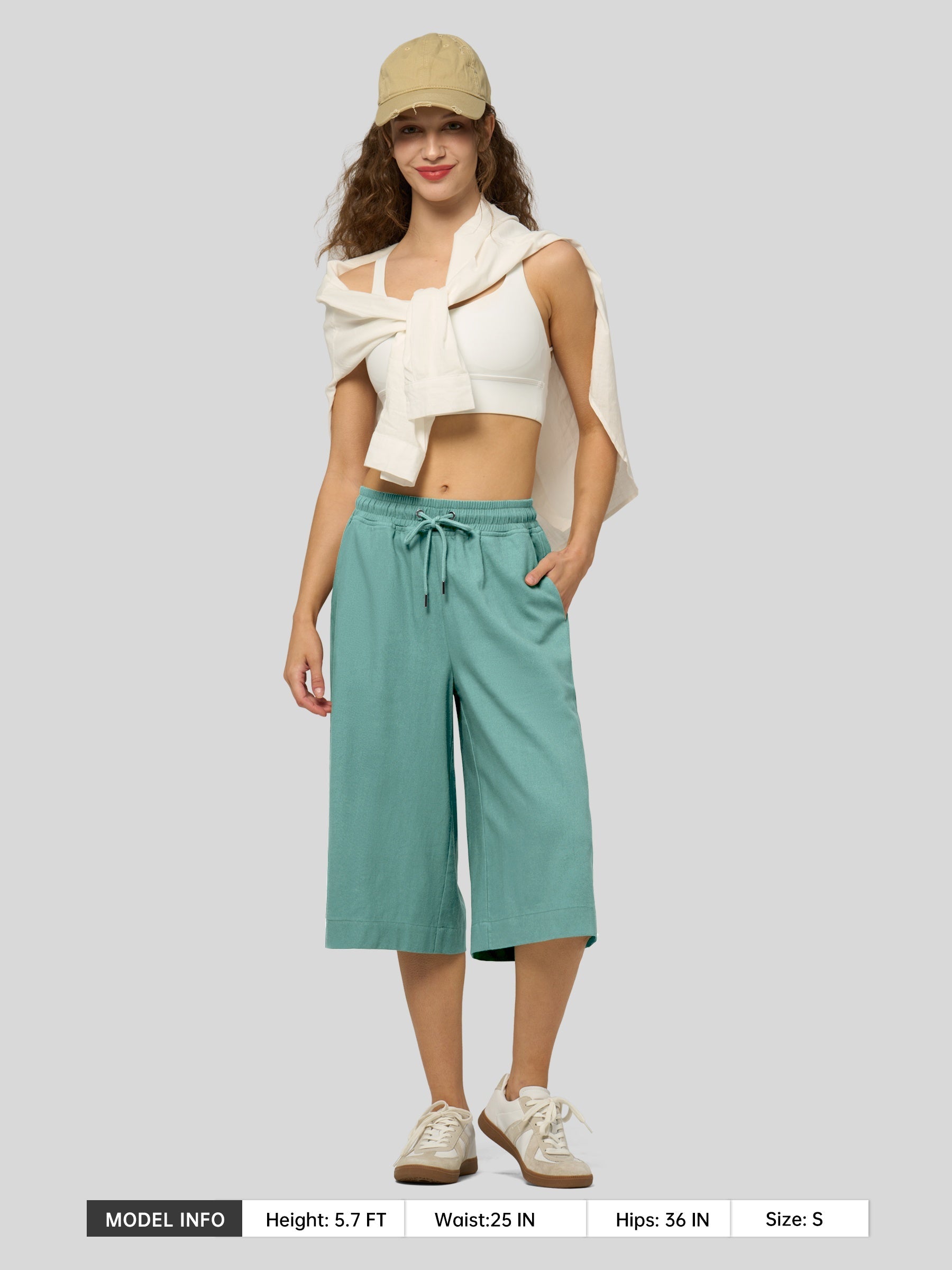 Women's Cotton Linen Easy Wide-Leg Capris