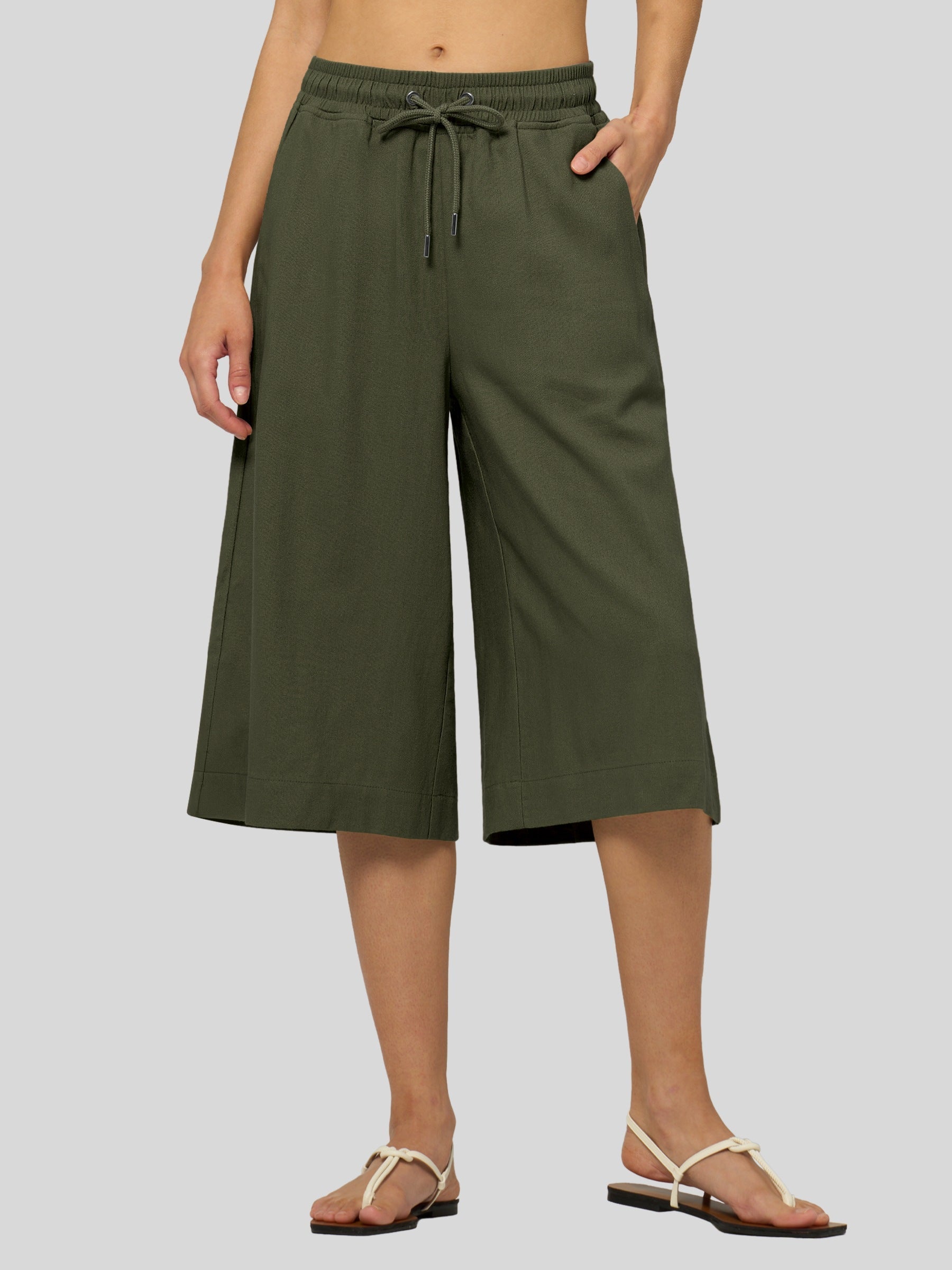 Women's Cotton Linen Easy Wide-Leg Capris