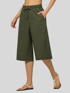 Women's Cotton Linen Easy Wide-Leg Capris