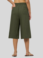 Women's Cotton Linen Easy Wide-Leg Capris