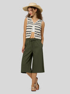 Women's Cotton Linen Easy Wide-Leg Capris