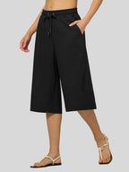Women's Cotton Linen Easy Wide-Leg Capris