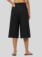 Women's Cotton Linen Easy Wide-Leg Capris