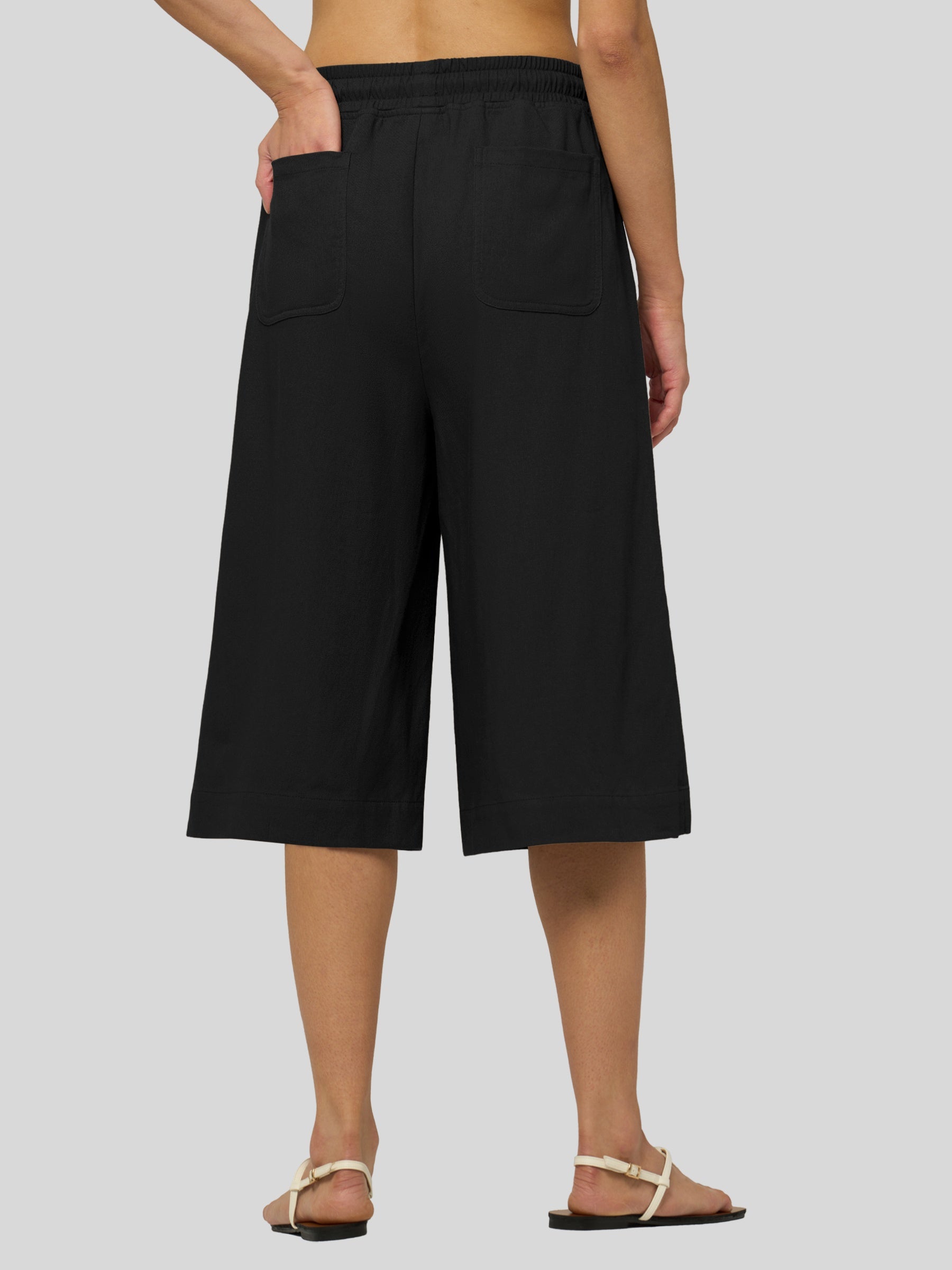 Women's Cotton Linen Easy Wide-Leg Capris
