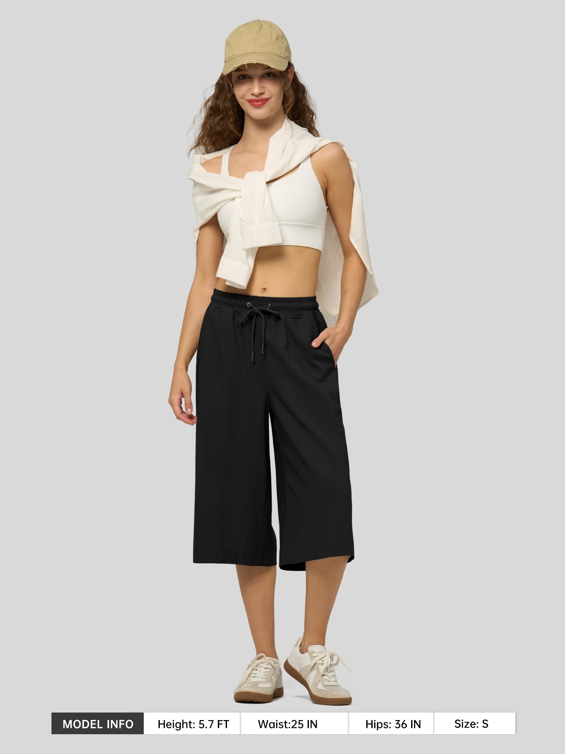 Women's Cotton Linen Easy Wide-Leg Capris