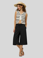 Women's Cotton Linen Easy Wide-Leg Capris