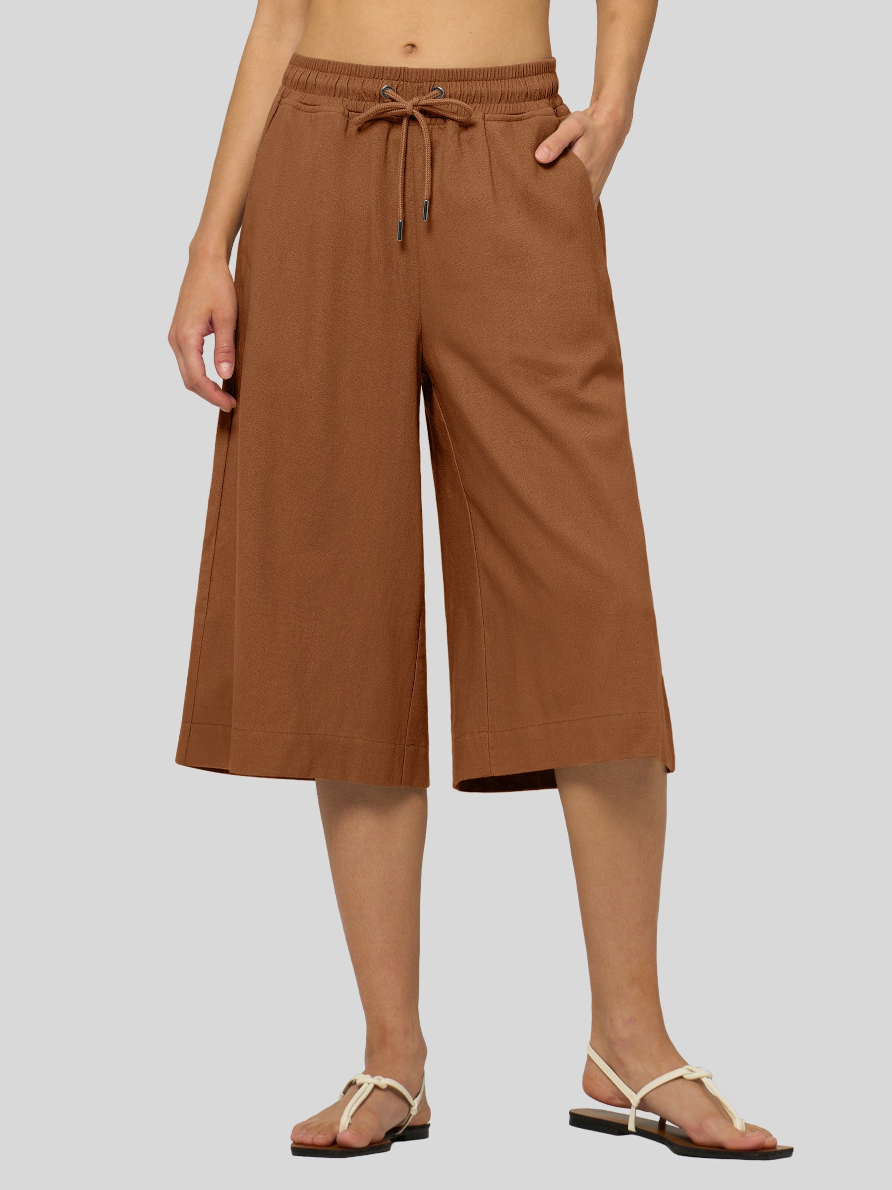 Women's Cotton Linen Easy Wide-Leg Capris