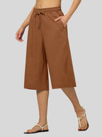 Women's Cotton Linen Easy Wide-Leg Capris